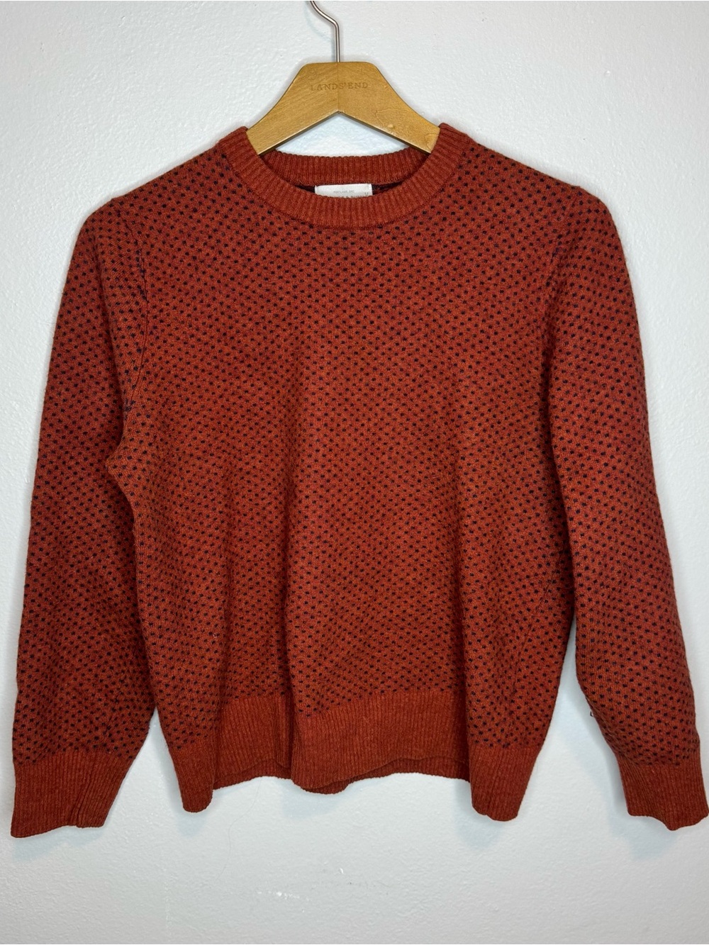 Bridge & Burn Rust Orange Textured Birdseye Crewneck Sweater - M Merino Wool